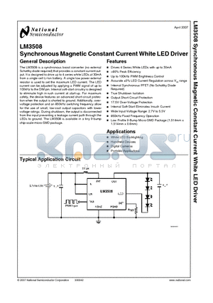 LM3508 datasheet - Synchronous Magnetic Constant Current White LED Driver
