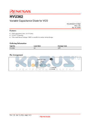HVU362 datasheet - Variable Capacitance Diode for VCO