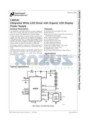 LM3520 datasheet - Integrated White LED Driver with Organic LED Display Power Supply