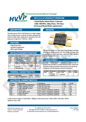 HVV1214-075 datasheet - L-Band Radar Pulsed Power Transistor 1200-1400 MHz, 200ls Pulse, 10% Duty for Ground Based Radar Applications