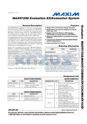 MAX9723D datasheet - MAX9723D Evaluation Kit/Evaluation System