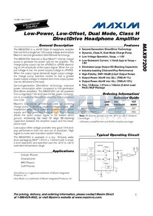 MAX97200_12 datasheet - Low-Power, Low-Offset, Dual Mode, Class H DirectDrive Headphone Amplifier