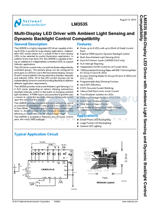 LM3535TME-2ALS datasheet - Multi-Display LED Driver with Ambient Light Sensing and Dynamic Backlight Control Compatibility