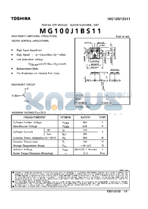 MG100J1BS11 datasheet - N CHANNEL IGBT (HIGH PWER SWITCHING, MOTOR CONTROL APPLICATIONS)