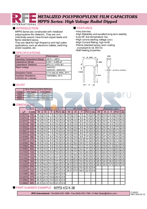 MPPS472K3B datasheet - METALIZED POLYPROPYLENE FILM CAPACITORS MPPS Series: High Voltage Radial Dipped