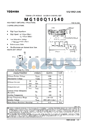 MG100Q1JS40 datasheet - N CHANNEL IGBT (HIGH PWER SWITCHING, MOTOR CONTROL APPLICATIONS)