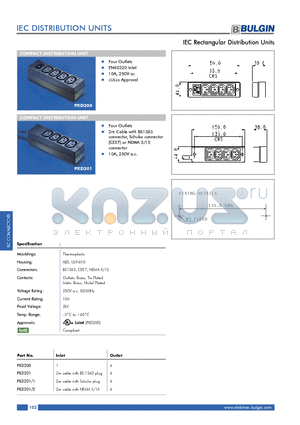 PXD200 datasheet - IEC Rectangular Distribution Units