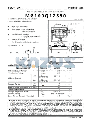 MG100Q1ZS50 datasheet - N CHANNEL IGBT (HIGH PWER SWITCHING, MOTOR CONTROL APPLICATIONS)