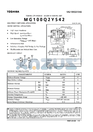 MG100Q2YS42 datasheet - N CHANNEL IGBT (HIGH PWER SWITCHING, MOTOR CONTROL APPLICATIONS)