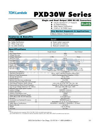 PXD30-24WS12 datasheet - Single and Dual Output 30W DC-DC Converters