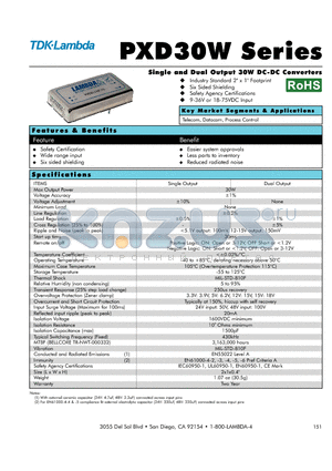 PXD30-48WS15 datasheet - Single and Dual Output 30W DC-DC Converters