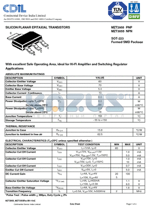 MZT3055 datasheet - SILICON PLANAR EPITAXIAL TRANSISTORS