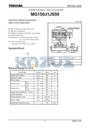 MG150J1JS50 datasheet - High Power Switching Applications Motor Control Applications