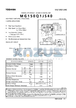MG150Q1JS40 datasheet - N CHANNEL IGBT (HIGH POWER SWITCHING, CHOPPER APPLICATIONS)