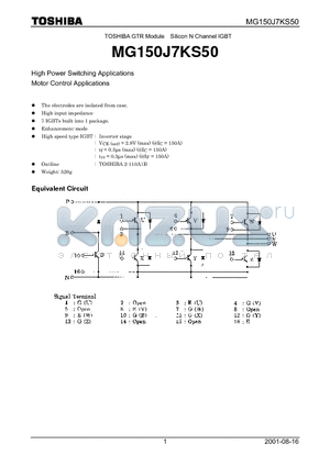 MG150J7KS50 datasheet - TOSHIBA GTR Module Silicon N Channel IGBT