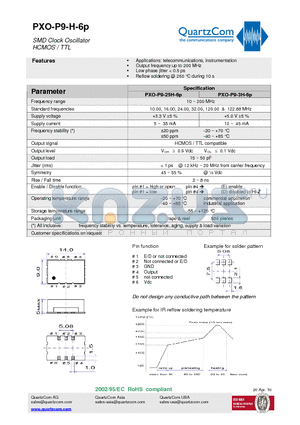 PXO-P9-3H-6P datasheet - SMD Clock Oscillator HCMOS / TTL Output frequency up to 200 MHz