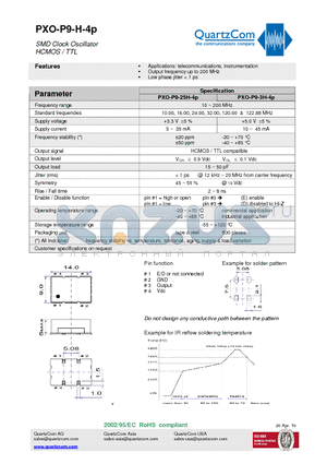 PXO-P9-H-4P datasheet - SMD Clock Oscillator HCMOS / TTL Output frequency up to 200 MHz