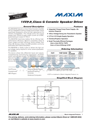 MAX9788 datasheet - 14VP-P,Class G Ceramic Speaker Driver