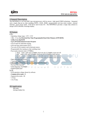 EM78P862A datasheet - 8-BIT MICRO-CONTROLLER