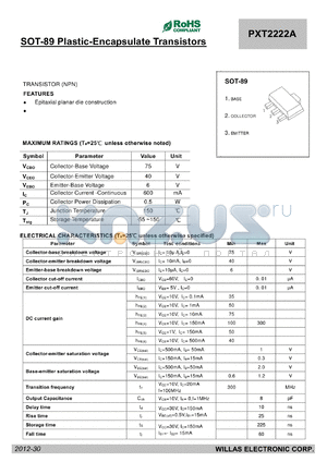 PXT2222A datasheet - SOT-89 Plastic-Encapsulate Transistors