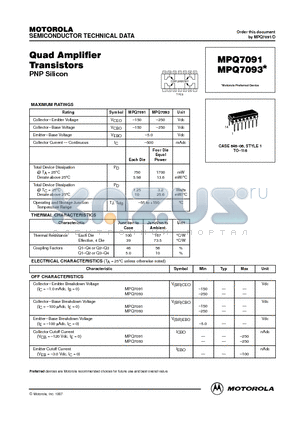 MPQ7091 datasheet - Quad Amplifier Transistors