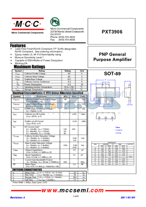 PXT3906 datasheet - PNP General Purpose Amplifier