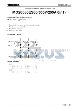 MG200J6ES60 datasheet - TOSHIBA GTR Module Silicon N Channel IGBT