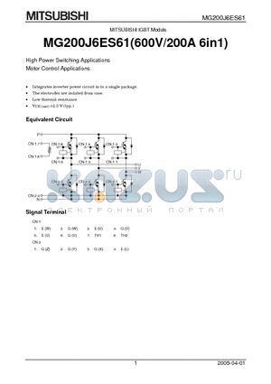 MG200J6ES61 datasheet - High Power Switching Applications Motor Control Applications