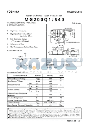 MG200Q1JS40 datasheet - N CHANNEL IGBT (HIGH POWER SWITCHING, CHOPPER APPLICATIONS)