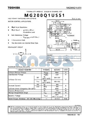 MG200Q1US51 datasheet - N CHANNEL IGBT (HIGH POWER SWITCHING, MOTOR CONTROL APPLICATIONS)