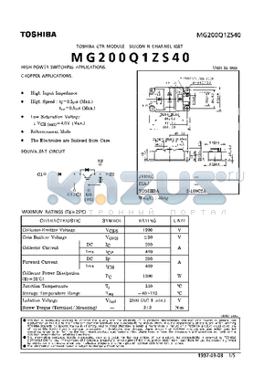 MG200Q1ZS40 datasheet - N CHANNEL IGBT (HIGH POWER SWITCHING, MOTOR CHOPPER APPLICATIONS)