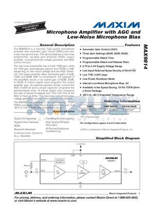 MAX9814_09 datasheet - Microphone Amplifier with AGC and Low-Noise Microphone Bias