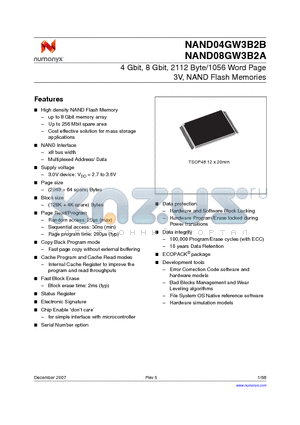 NAND08GW3B2AN6F datasheet - 4 Gbit, 8 Gbit, 2112 Byte/1056 Word Page 3V, NAND Flash Memories