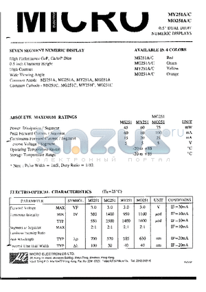 MG251A datasheet - 0.5 DUAL DIGIT NUMERIC DISPLAYS