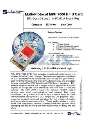 MPR7000 datasheet - EPC Class 0/1 and 0 in PCMCIA Type II Pkg.