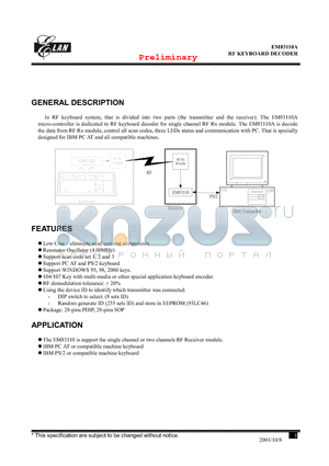 EM83110 datasheet - RF KEYBOARD ENCODER