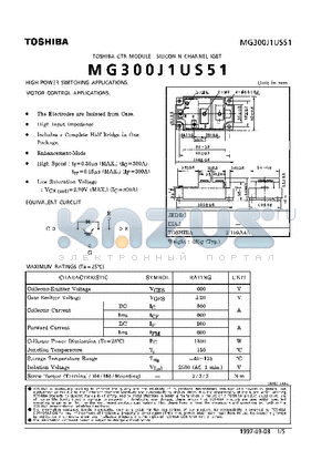MG300J1US51 datasheet - N CHANNEL IGBT (HIGH POWER SWITCHING, MOTOR CONTROL APPLICATIONS)