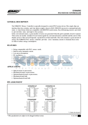 EM84502 datasheet - PS/2  MOUSE ENCODER