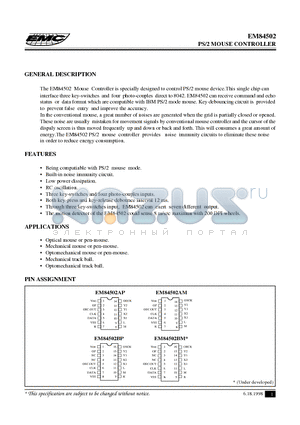 EM84502AM datasheet - PS/2  MOUSE ENCODER