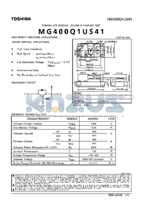 MG400Q1US41 datasheet - N CHANNEL IGBT (HIGH POWER SWITCHING, MOTOR CONTROL APPLICATIONS)