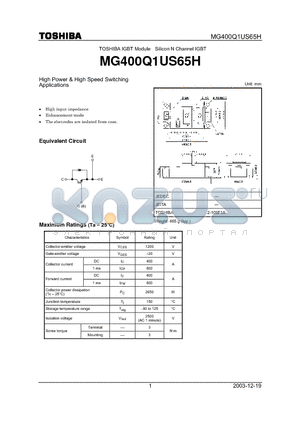 MG400Q1US65H datasheet - High Power & High Speed Switching Applications