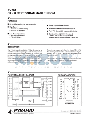 PY264-35PC datasheet - 8K X 8 REPROGRAMMABLE PROM