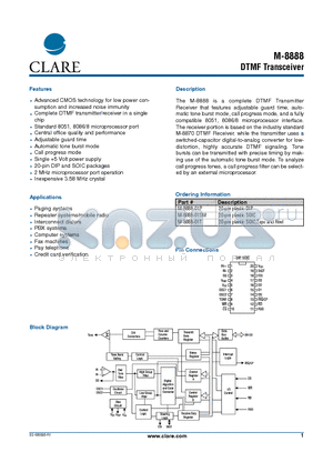 M-8888-01 datasheet - DTMF Transceiver