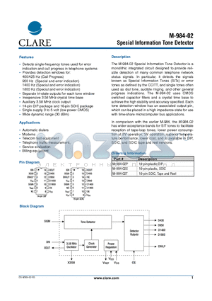 M-984-02 datasheet - Special Information Tone Detector