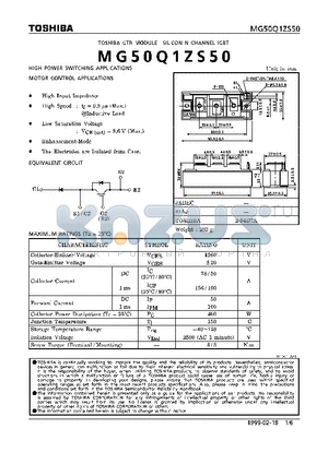 MG50Q1ZS50 datasheet - N CHANNEL IGBT (HIGH POWER SWITCHING, MOTOR CONTROL APPLICATIONS)