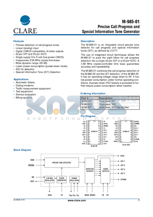 M-985-01P datasheet - Precise Call Progress and Special Information Tone Generator