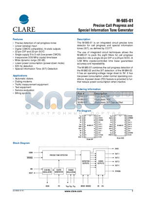 M-985-01T datasheet - Precise Call Progress and Special Information Tone Generator