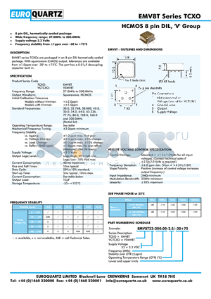 EM8T33-200.00-2.5-30 datasheet - HCMOS 8 pin DIL, V Group