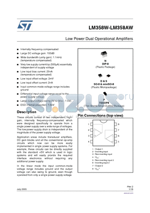 LM358WD datasheet - Low Power Dual Operational Amplifiers