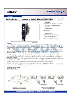 EM800-RED-NS datasheet - LambdaDriver 11 redundancy Module (EM800/EM1600-RED)